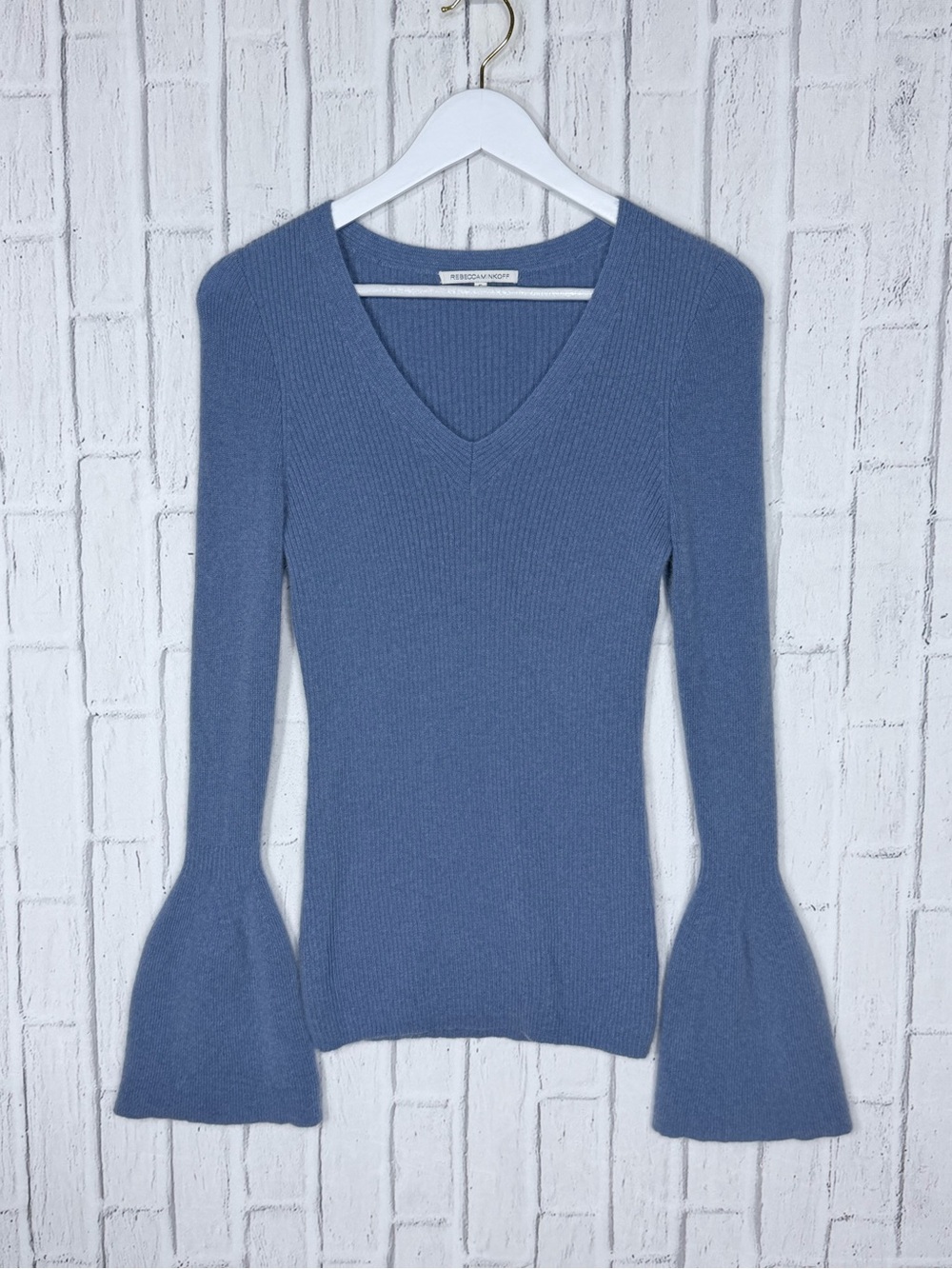 💙 Rebecca Minkoff Stevie French Blue 100% Cashmere Bell Sleeve Sweater S